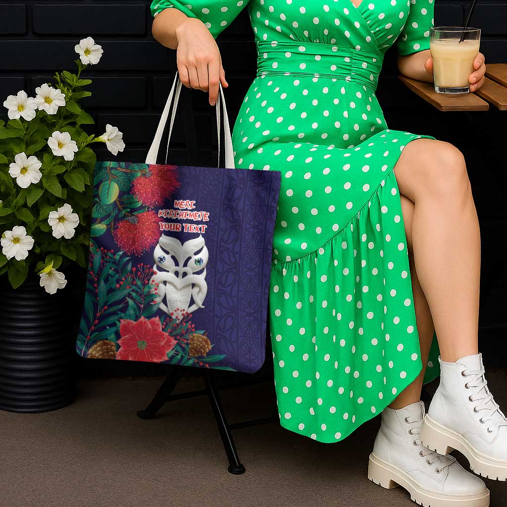 Maori Wheku Meri Kirihimete Personalised Tote Bag All Blue Indigenous Maori Motif - Polynesian Pride