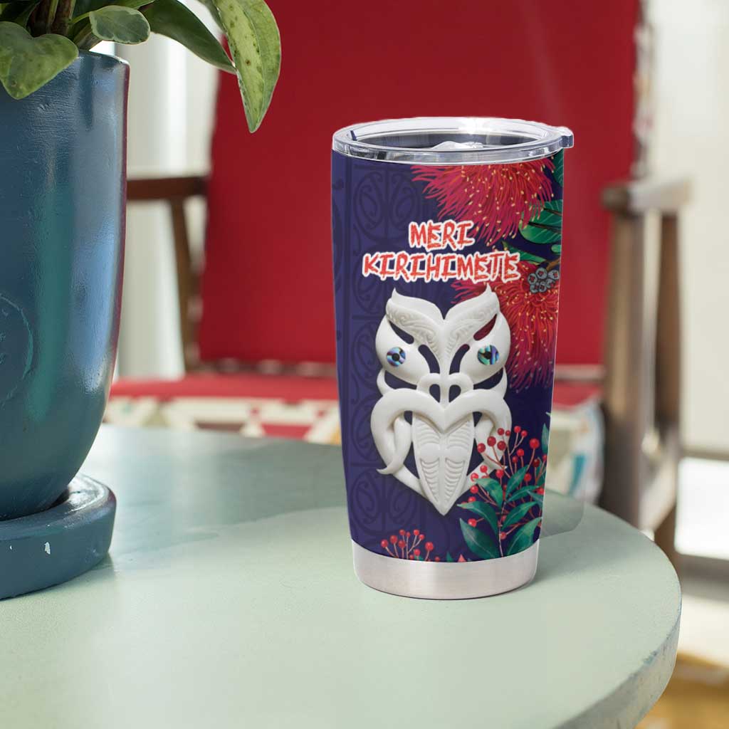 Maori Wheku Meri Kirihimete Personalised Tumbler Cup All Blue Indigenous Maori Motif LT9 - Polynesian Pride