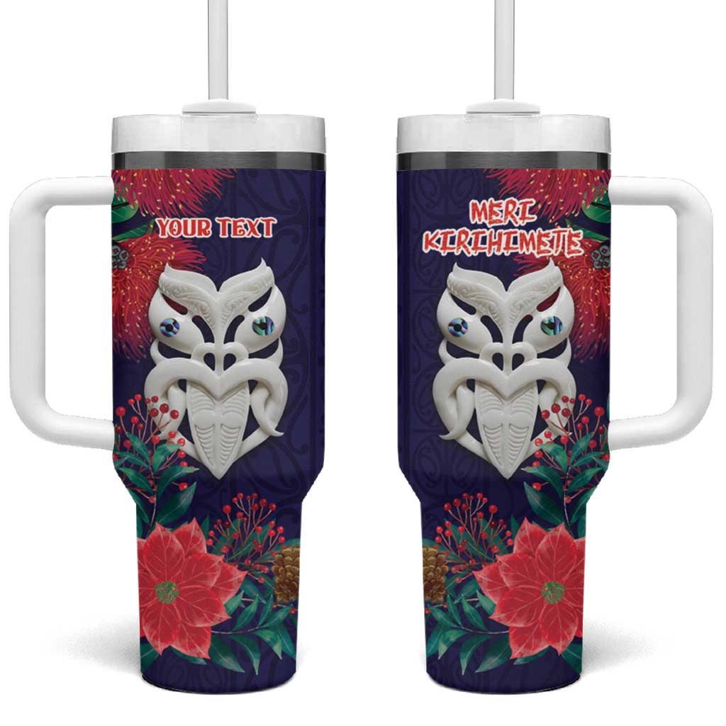 Maori Wheku Meri Kirihimete Personalised Tumbler With Handle All Blue Indigenous Maori Motif LT9 One Size: 40 oz Blue - Polynesian Pride
