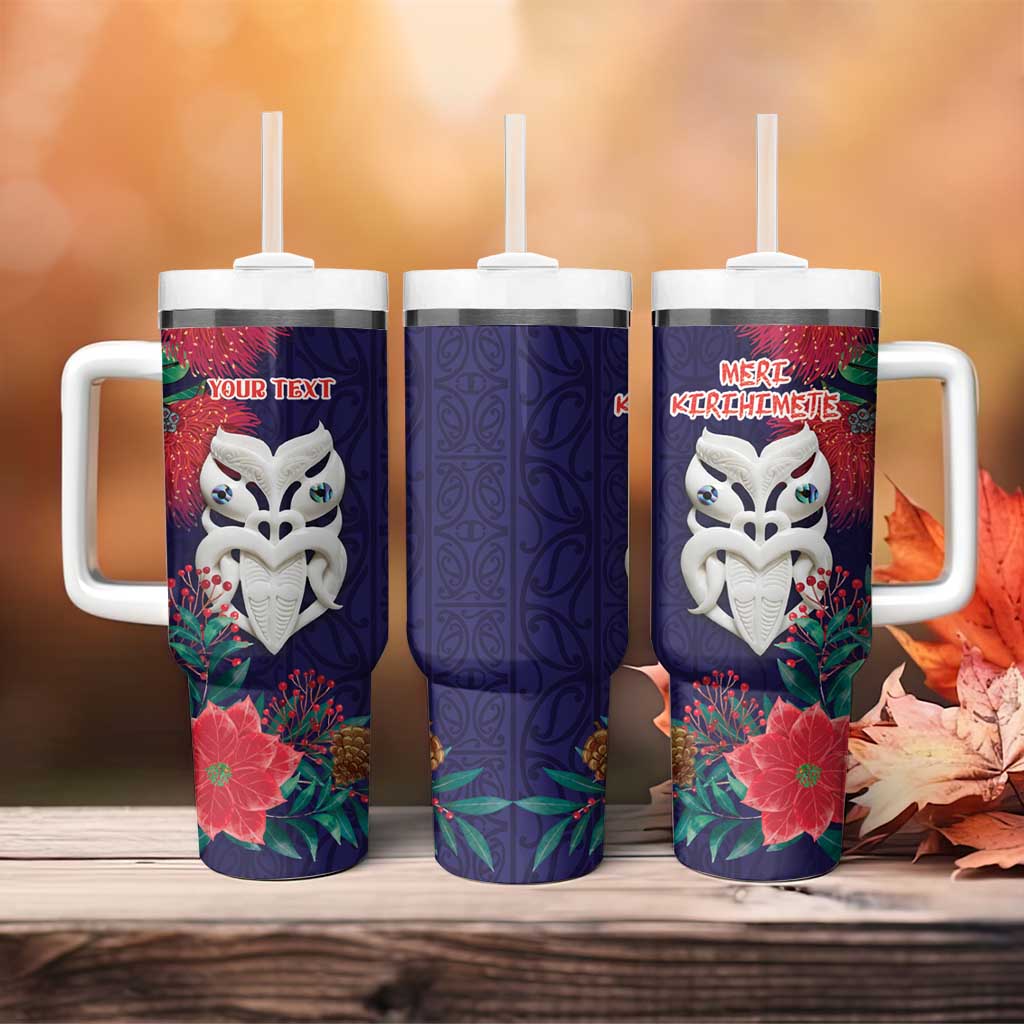 Maori Wheku Meri Kirihimete Personalised Tumbler With Handle All Blue Indigenous Maori Motif LT9 - Polynesian Pride