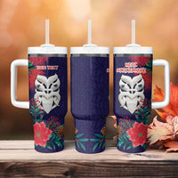 Maori Wheku Meri Kirihimete Personalised Tumbler With Handle All Blue Indigenous Maori Motif LT9 - Polynesian Pride