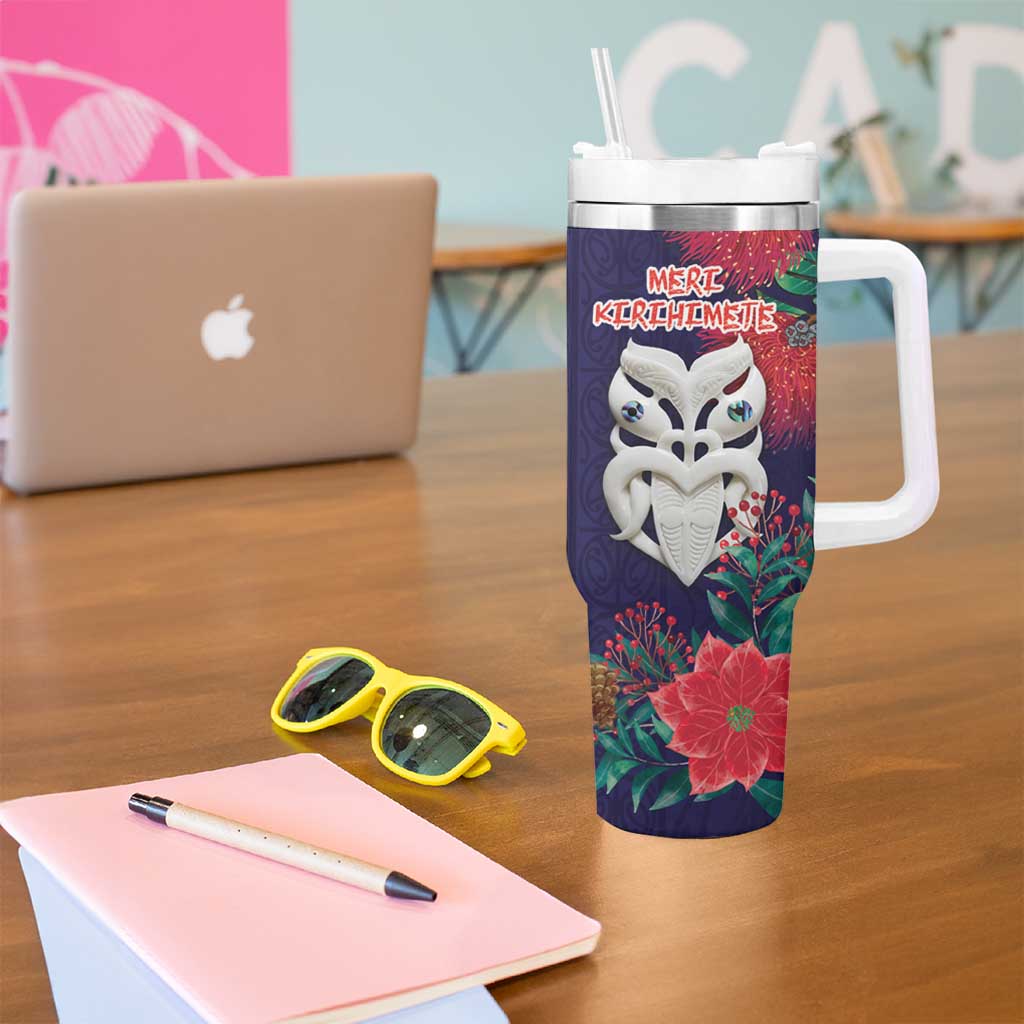 Maori Wheku Meri Kirihimete Personalised Tumbler With Handle All Blue Indigenous Maori Motif LT9 - Polynesian Pride