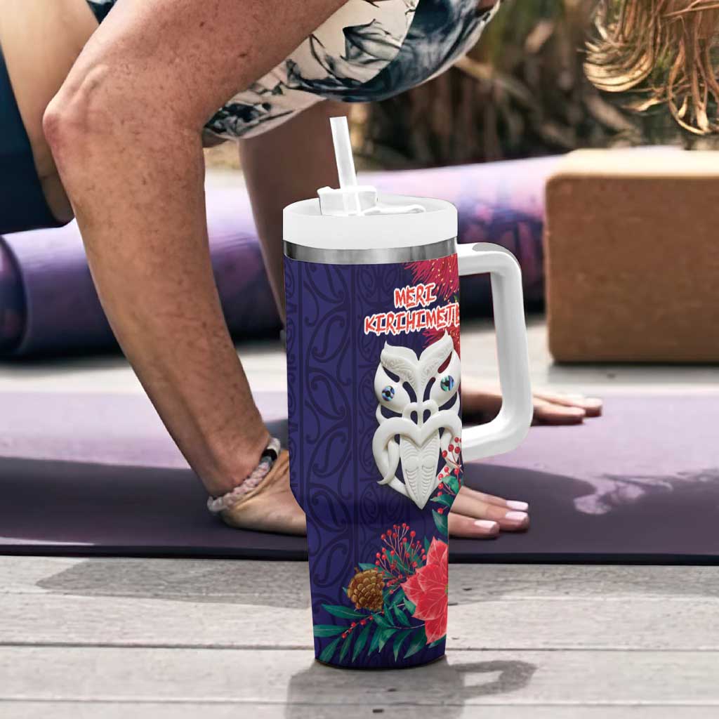 Maori Wheku Meri Kirihimete Personalised Tumbler With Handle All Blue Indigenous Maori Motif LT9 - Polynesian Pride