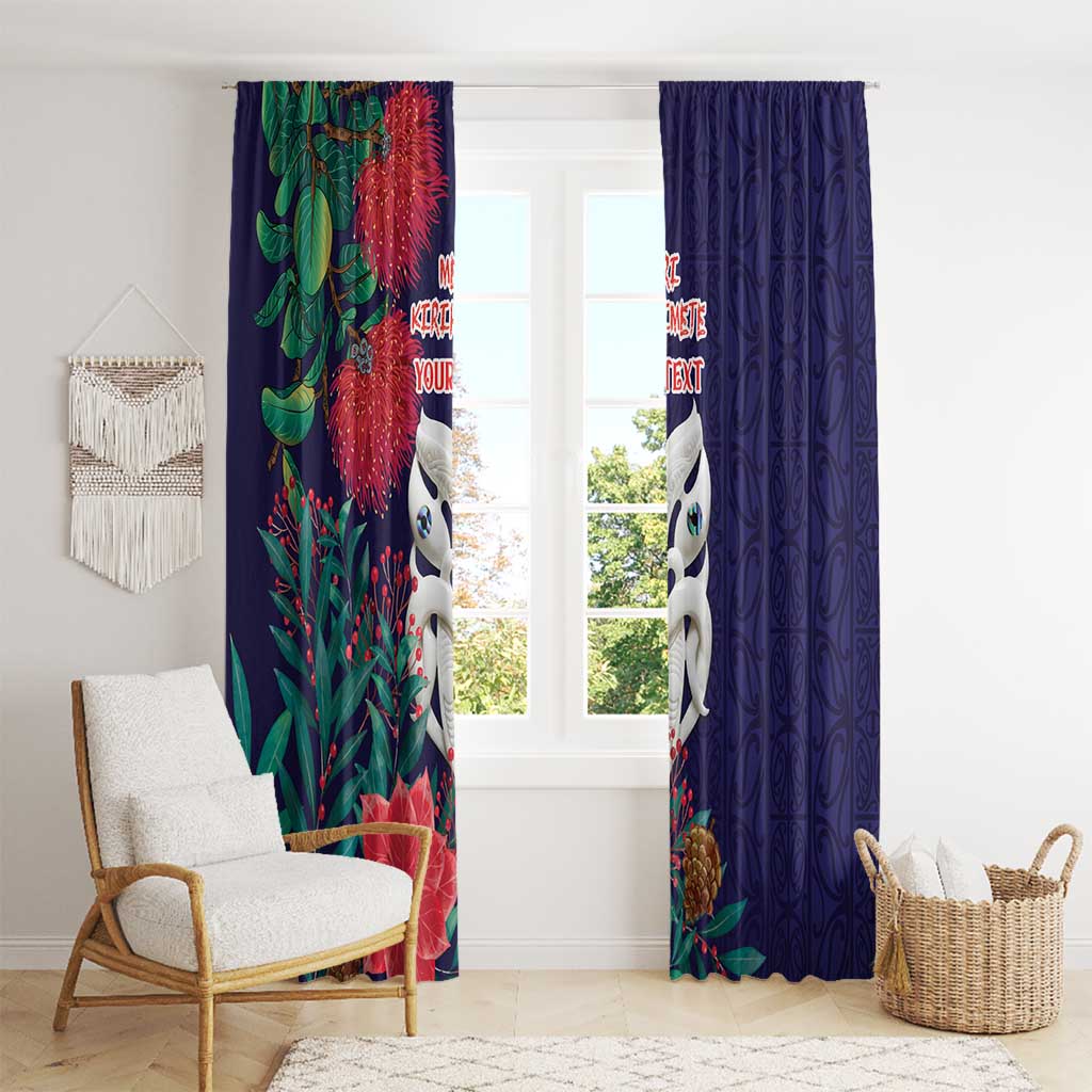 Maori Wheku Meri Kirihimete Personalised Window Curtain All Blue Indigenous Maori Motif - Polynesian Pride