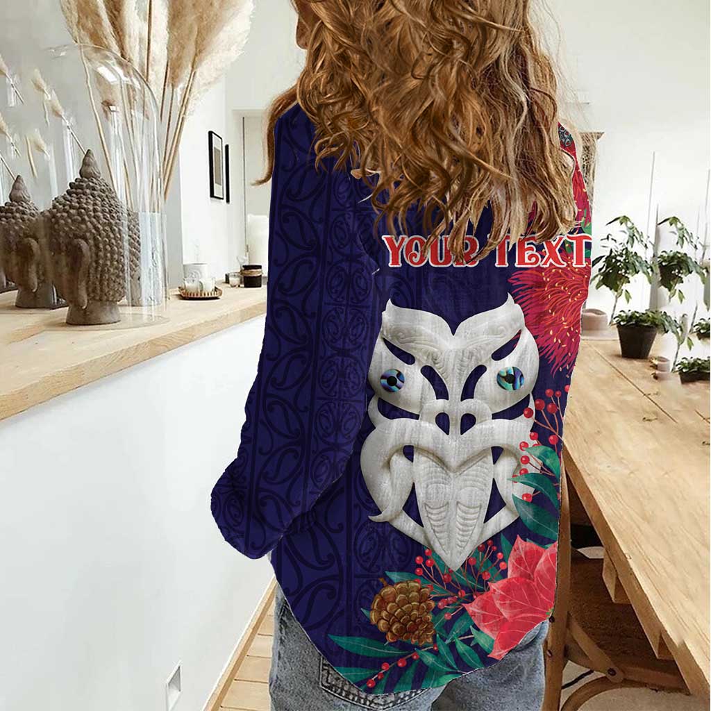 Maori Wheku Meri Kirihimete Personalised Women Casual Shirt All Blue Indigenous Maori Motif - Polynesian Pride