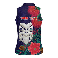 Maori Wheku Meri Kirihimete Personalised Women Sleeveless Polo Shirt All Blue Indigenous Maori Motif LT9 - Polynesian Pride