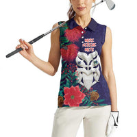 Maori Wheku Meri Kirihimete Personalised Women Sleeveless Polo Shirt All Blue Indigenous Maori Motif LT9 - Polynesian Pride
