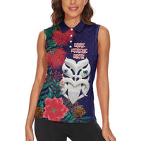Maori Wheku Meri Kirihimete Personalised Women Sleeveless Polo Shirt All Blue Indigenous Maori Motif LT9 - Polynesian Pride