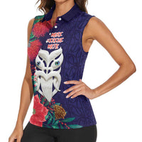 Maori Wheku Meri Kirihimete Personalised Women Sleeveless Polo Shirt All Blue Indigenous Maori Motif LT9 - Polynesian Pride