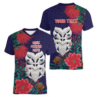 Maori Wheku Meri Kirihimete Personalised Women V-Neck T-Shirt All Blue Indigenous Maori Motif LT9 - Polynesian Pride