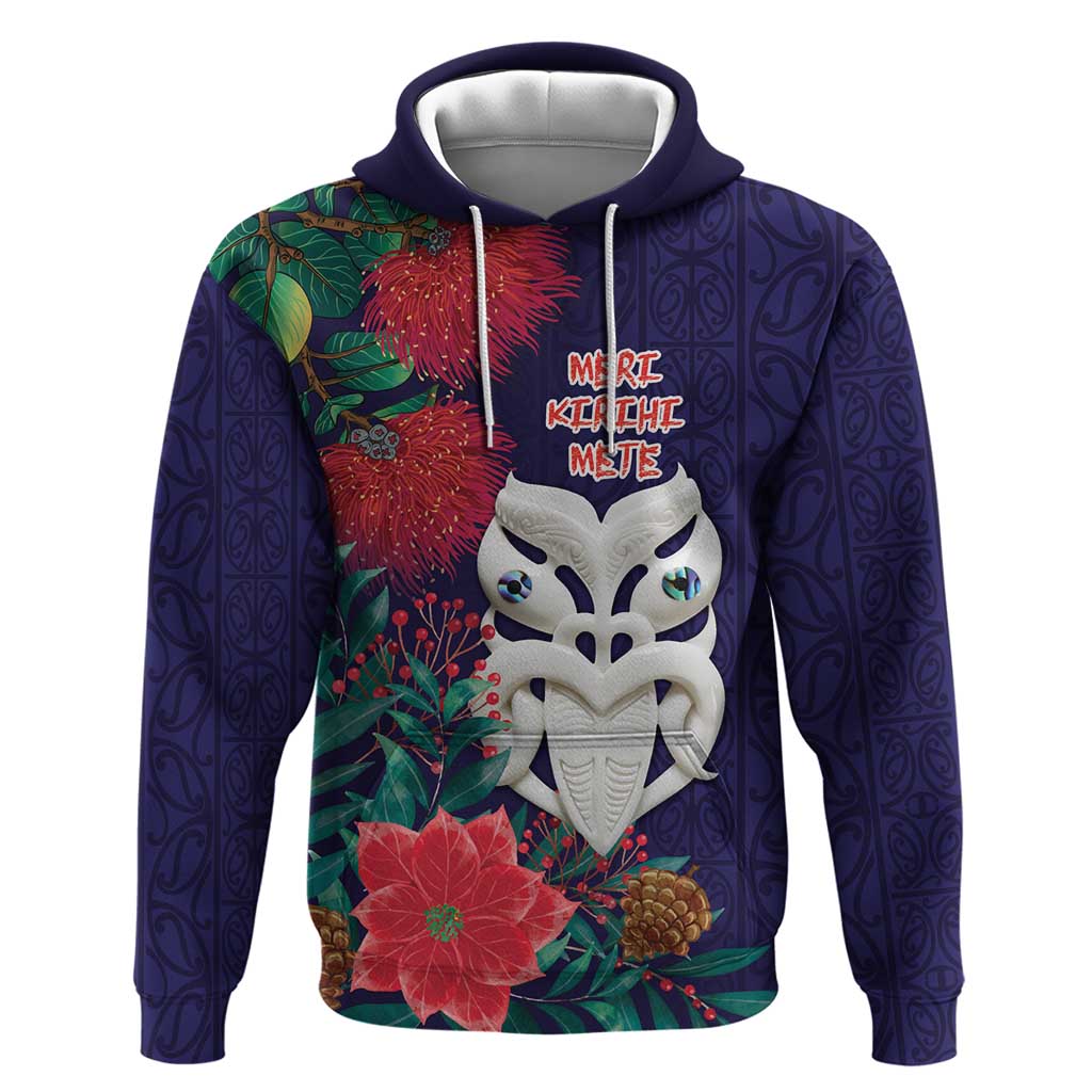 Maori Wheku Meri Kirihimete Personalised Zip Hoodie All Blue Indigenous Maori Motif LT9 Pullover Hoodie Blue - Polynesian Pride