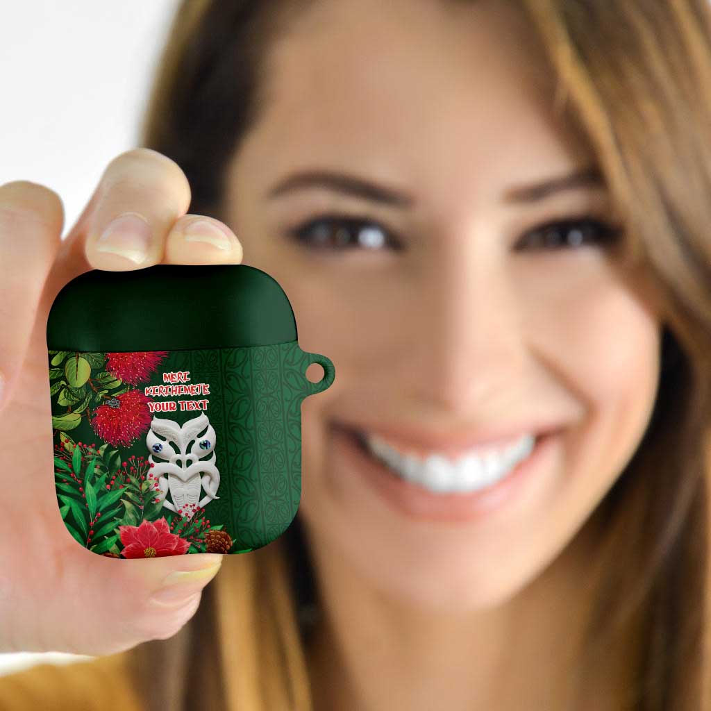 Maori Wheku Meri Kirihimete Personalised AirPods Case All Green Indigenous Maori Motif LT9 - Polynesian Pride