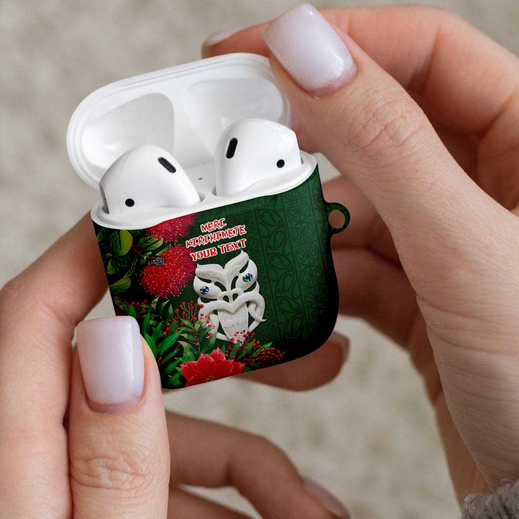 Maori Wheku Meri Kirihimete Personalised AirPods Case All Green Indigenous Maori Motif LT9 - Polynesian Pride