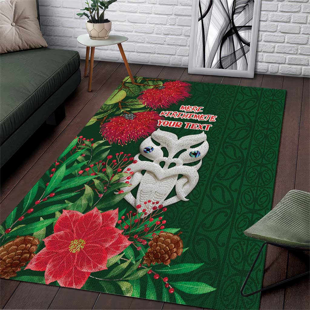 Maori Wheku Meri Kirihimete Personalised Area Rug All Green Indigenous Maori Motif LT9 Green - Polynesian Pride