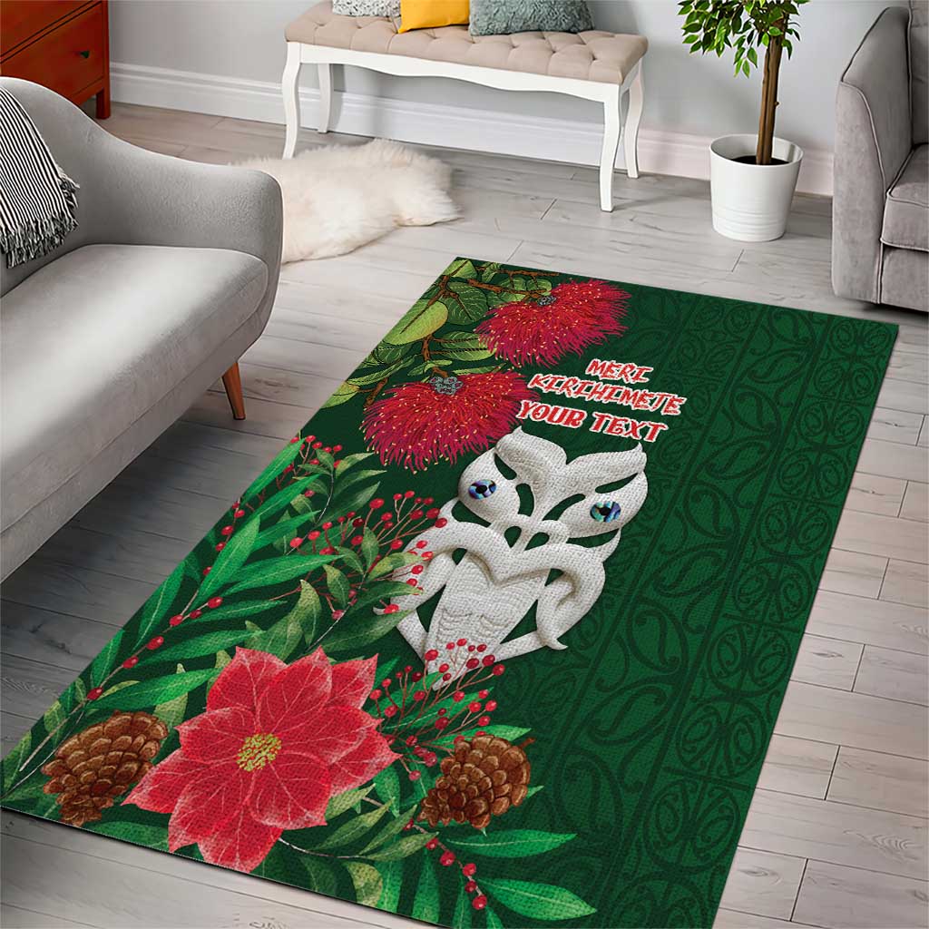 Maori Wheku Meri Kirihimete Personalised Area Rug All Green Indigenous Maori Motif LT9 - Polynesian Pride