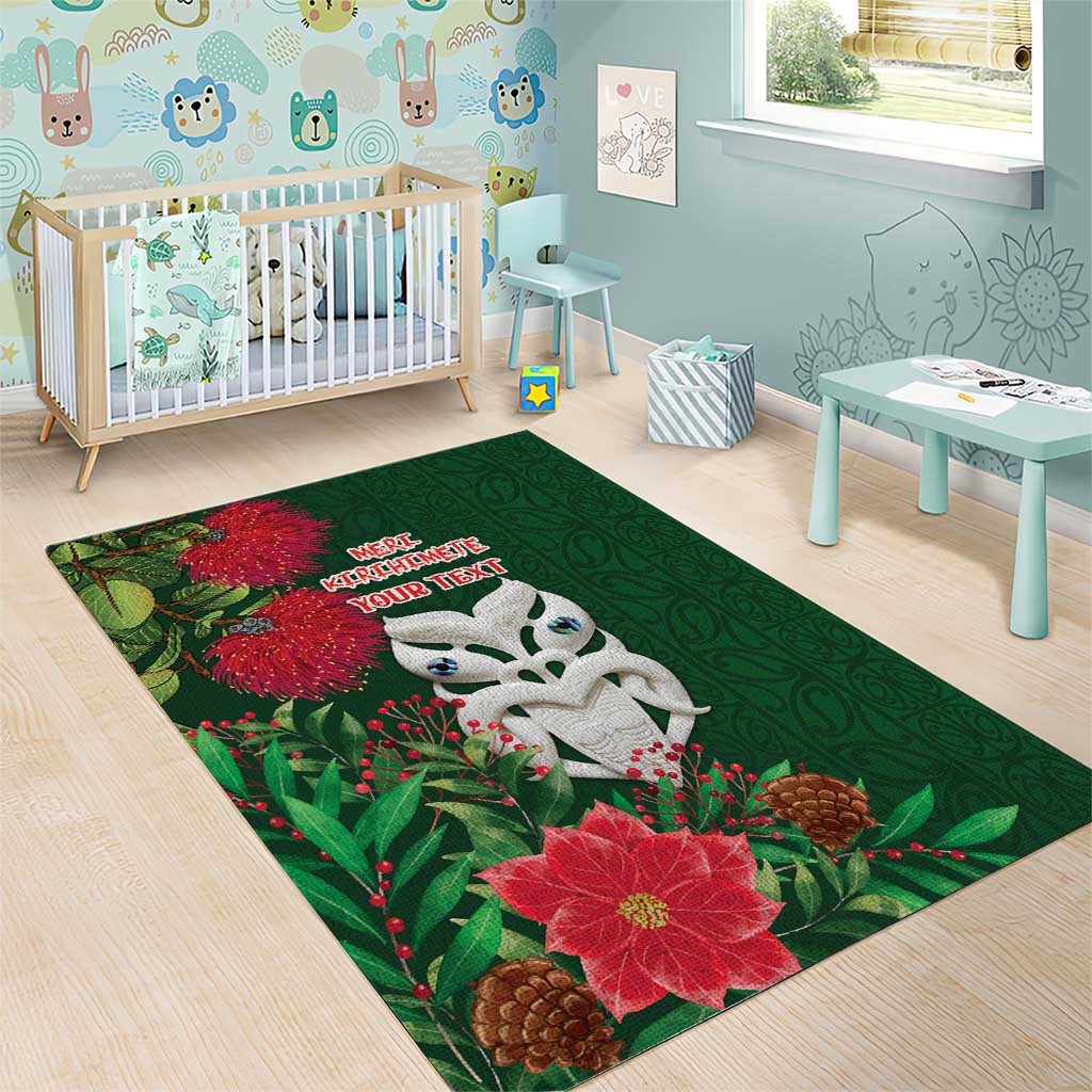Maori Wheku Meri Kirihimete Personalised Area Rug All Green Indigenous Maori Motif LT9 - Polynesian Pride