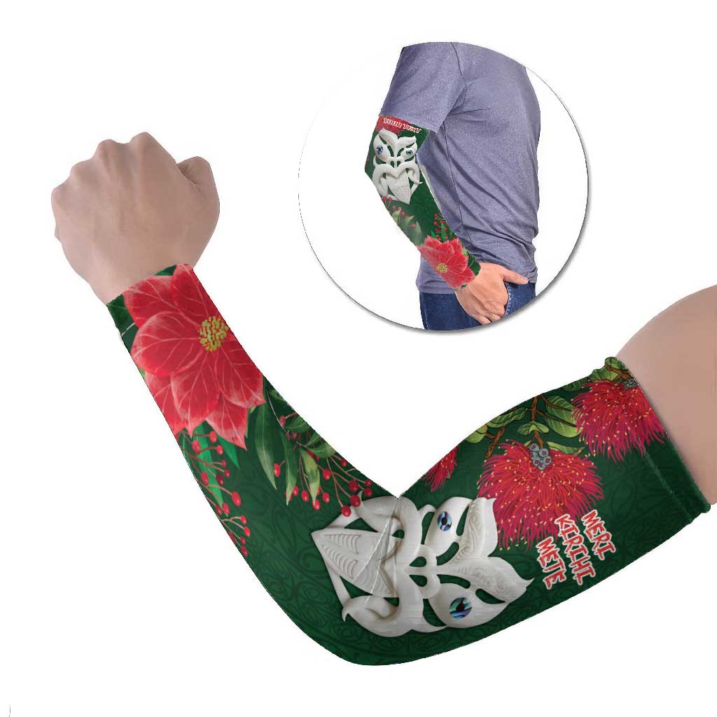 Maori Wheku Meri Kirihimete Personalised Arm Sleeves All Green Indigenous Maori Motif LT9 Set of 2 Green - Polynesian Pride