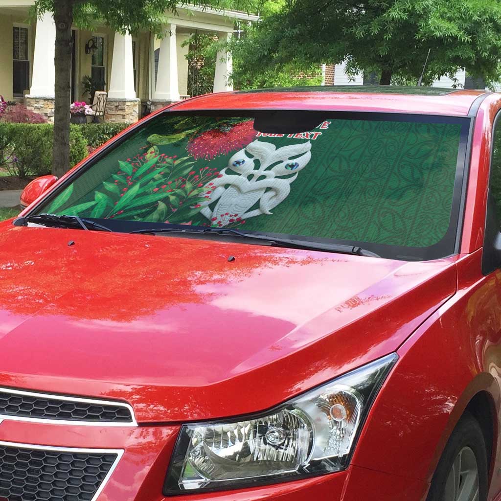 Maori Wheku Meri Kirihimete Personalised Auto Sun Shade All Green Indigenous Maori Motif - Polynesian Pride