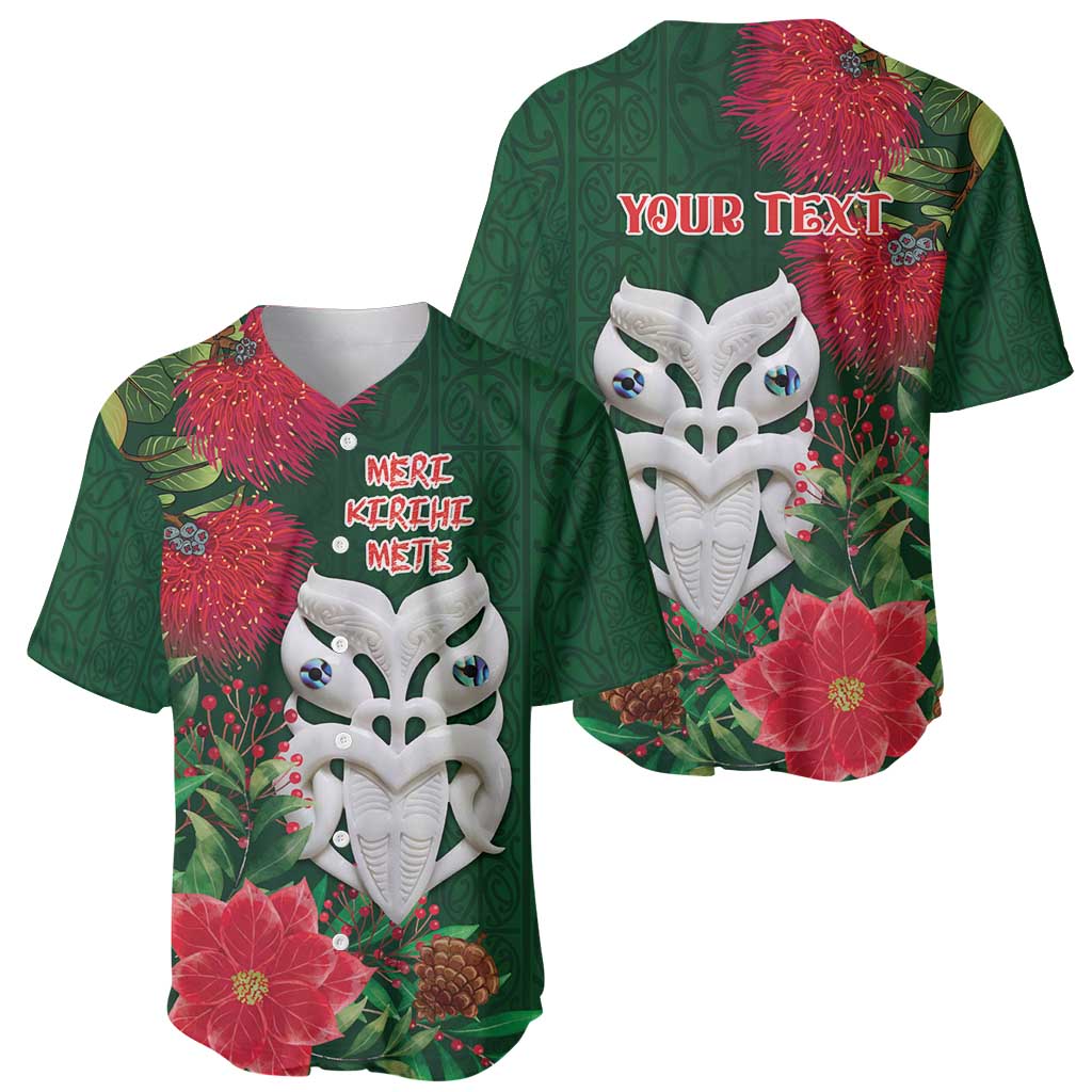 Maori Wheku Meri Kirihimete Personalised Baseball Jersey All Green Indigenous Maori Motif - Polynesian Pride