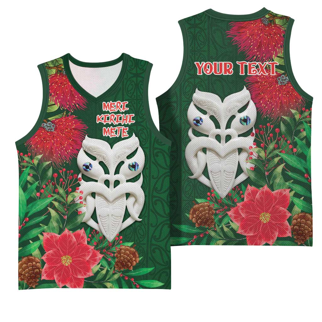 Maori Wheku Meri Kirihimete Personalised Basketball Jersey All Green Indigenous Maori Motif LT9 - Polynesian Pride
