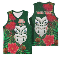 Maori Wheku Meri Kirihimete Personalised Basketball Jersey All Green Indigenous Maori Motif LT9 - Polynesian Pride