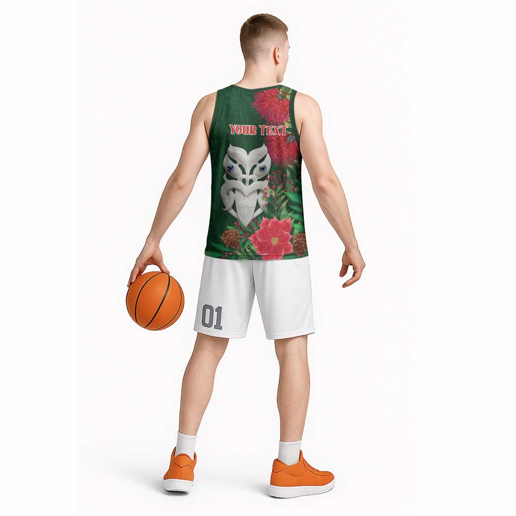 Maori Wheku Meri Kirihimete Personalised Basketball Jersey All Green Indigenous Maori Motif LT9 - Polynesian Pride