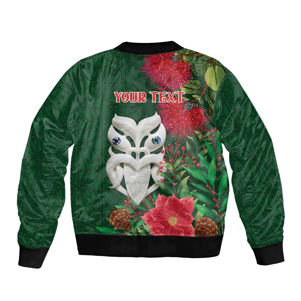Maori Wheku Meri Kirihimete Personalised Bomber Jacket All Green Indigenous Maori Motif LT9 - Polynesian Pride
