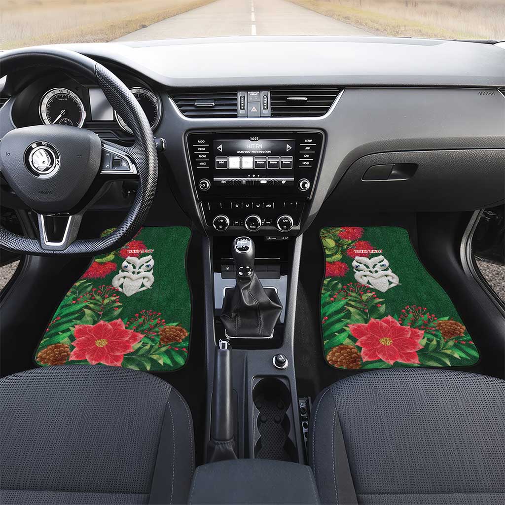 Maori Wheku Meri Kirihimete Personalised Car Mats All Green Indigenous Maori Motif LT9 Set 2pcs - Front Green - Polynesian Pride