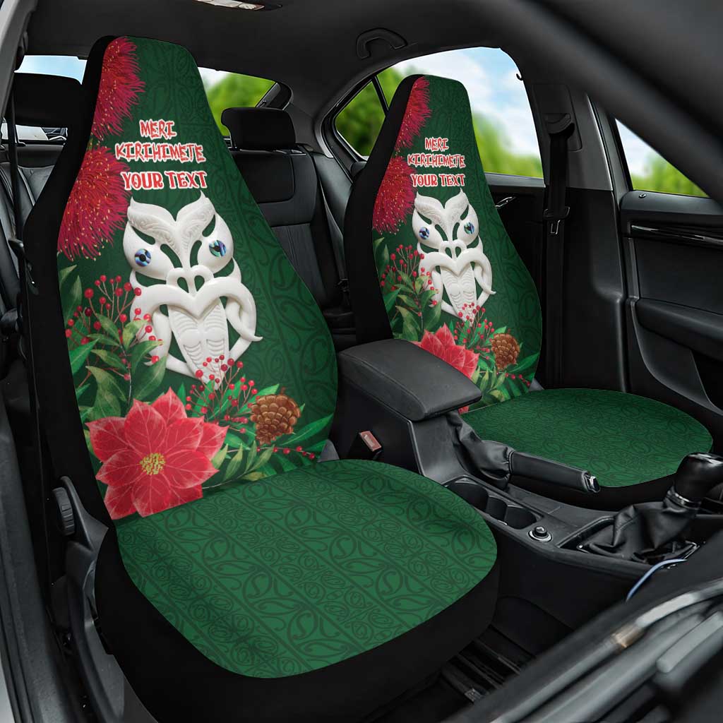 Maori Wheku Meri Kirihimete Personalised Car Seat Cover All Green Indigenous Maori Motif - Polynesian Pride