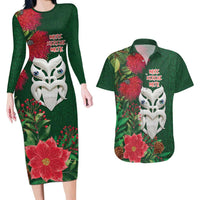 Maori Wheku Meri Kirihimete Personalised Couples Matching Long Sleeve Bodycon Dress and Hawaiian Shirt All Green Indigenous Maori Motif LT9 Green - Polynesian Pride