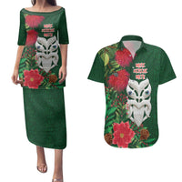 Maori Wheku Meri Kirihimete Personalised Couples Matching Puletasi and Hawaiian Shirt All Green Indigenous Maori Motif LT9 Green - Polynesian Pride