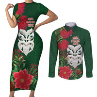 Maori Wheku Meri Kirihimete Personalised Couples Matching Short Sleeve Bodycon Dress and Long Sleeve Button Shirt All Green Indigenous Maori Motif LT9 Green - Polynesian Pride