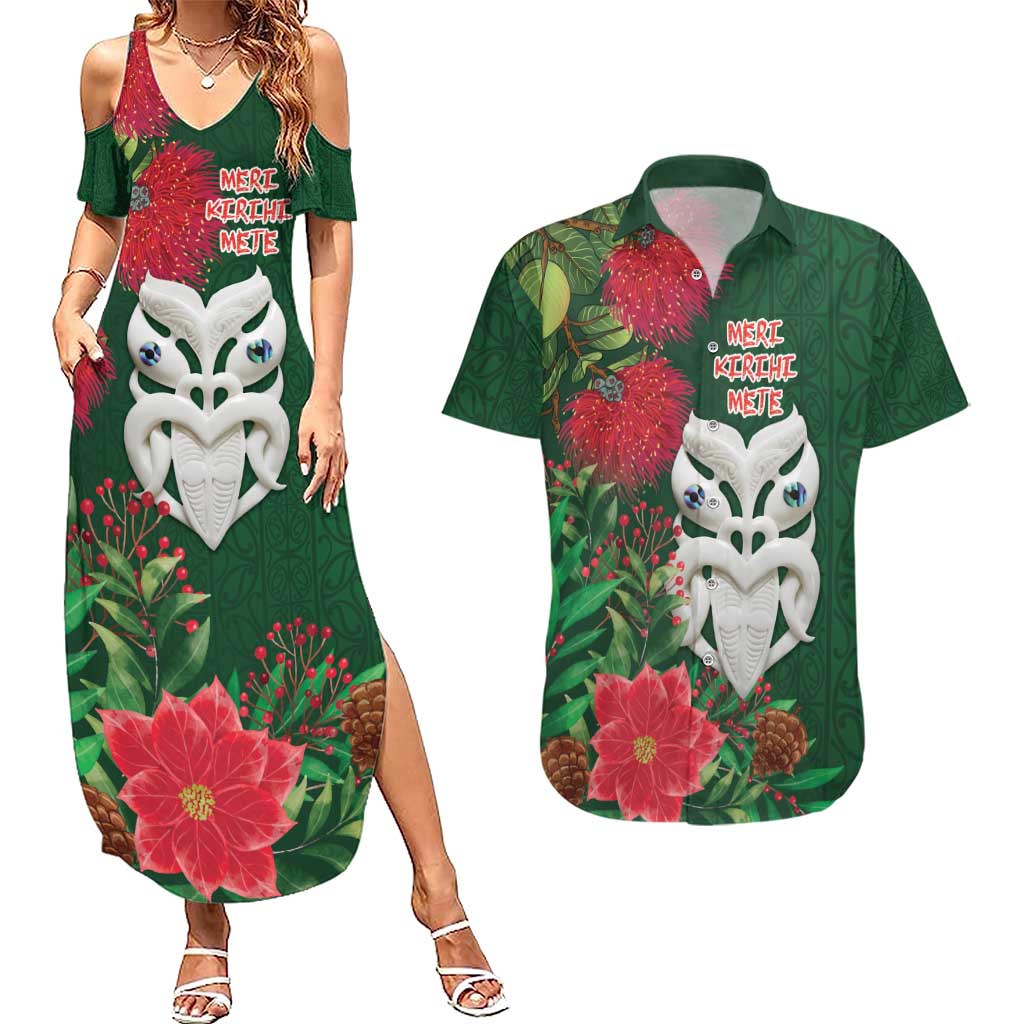 Maori Wheku Meri Kirihimete Personalised Couples Matching Summer Maxi Dress and Hawaiian Shirt All Green Indigenous Maori Motif LT9 Green - Polynesian Pride