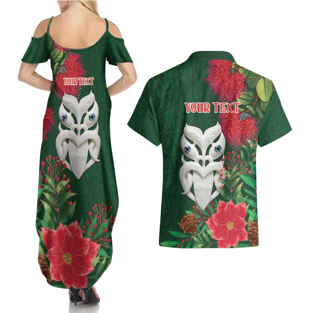 Maori Wheku Meri Kirihimete Personalised Couples Matching Summer Maxi Dress and Hawaiian Shirt All Green Indigenous Maori Motif LT9 - Polynesian Pride