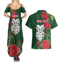 Maori Wheku Meri Kirihimete Personalised Couples Matching Summer Maxi Dress and Hawaiian Shirt All Green Indigenous Maori Motif LT9 - Polynesian Pride