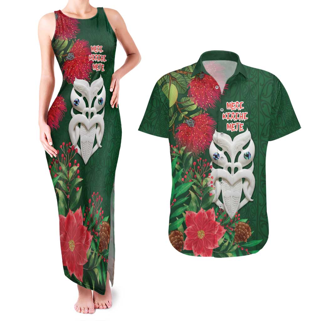 Maori Wheku Meri Kirihimete Personalised Couples Matching Tank Maxi Dress and Hawaiian Shirt All Green Indigenous Maori Motif LT9 Green - Polynesian Pride