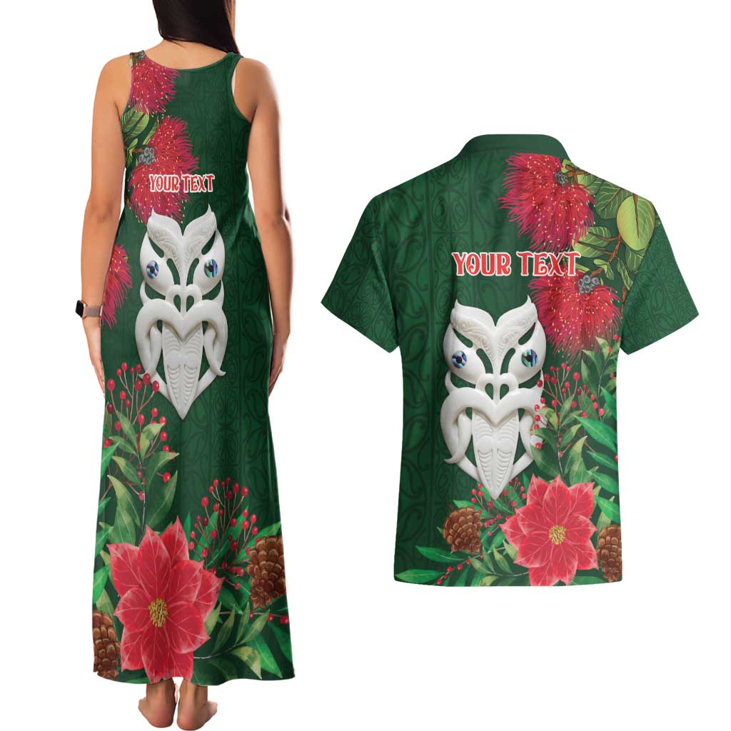 Maori Wheku Meri Kirihimete Personalised Couples Matching Tank Maxi Dress and Hawaiian Shirt All Green Indigenous Maori Motif LT9 - Polynesian Pride