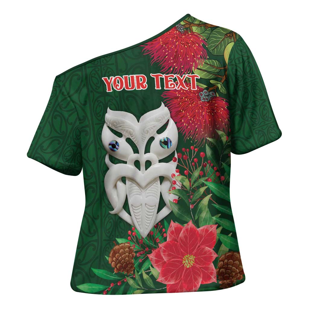 Maori Wheku Meri Kirihimete Personalised Cross Shoulder Shirt All Green Indigenous Maori Motif LT9 - Polynesian Pride