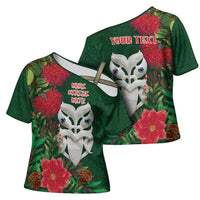 Maori Wheku Meri Kirihimete Personalised Cross Shoulder Shirt All Green Indigenous Maori Motif LT9 - Polynesian Pride