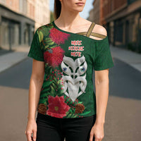 Maori Wheku Meri Kirihimete Personalised Cross Shoulder Shirt All Green Indigenous Maori Motif LT9 - Polynesian Pride
