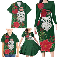 Maori Wheku Meri Kirihimete Personalised Family Matching Long Sleeve Bodycon Dress and Hawaiian Shirt All Green Indigenous Maori Motif LT9 - Polynesian Pride