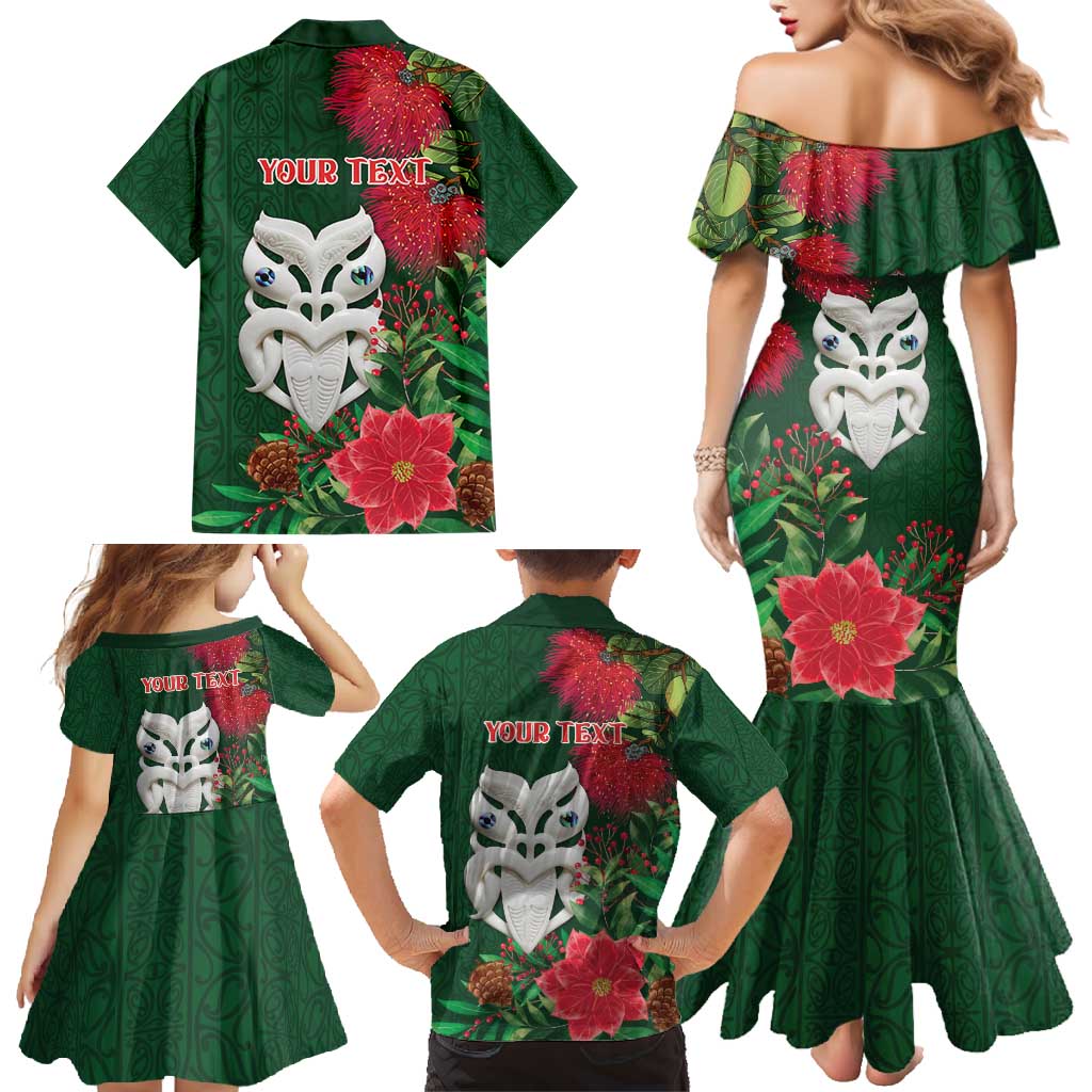 Maori Wheku Meri Kirihimete Personalised Family Matching Mermaid Dress and Hawaiian Shirt All Green Indigenous Maori Motif LT9 - Polynesian Pride