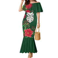 Maori Wheku Meri Kirihimete Personalised Family Matching Mermaid Dress and Hawaiian Shirt All Green Indigenous Maori Motif LT9 Mom's Dress Green - Polynesian Pride