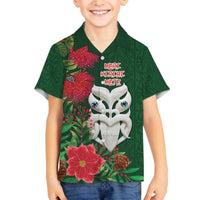 Maori Wheku Meri Kirihimete Personalised Family Matching Off The Shoulder Long Sleeve Dress and Hawaiian Shirt All Green Indigenous Maori Motif LT9 Son's Shirt Green - Polynesian Pride