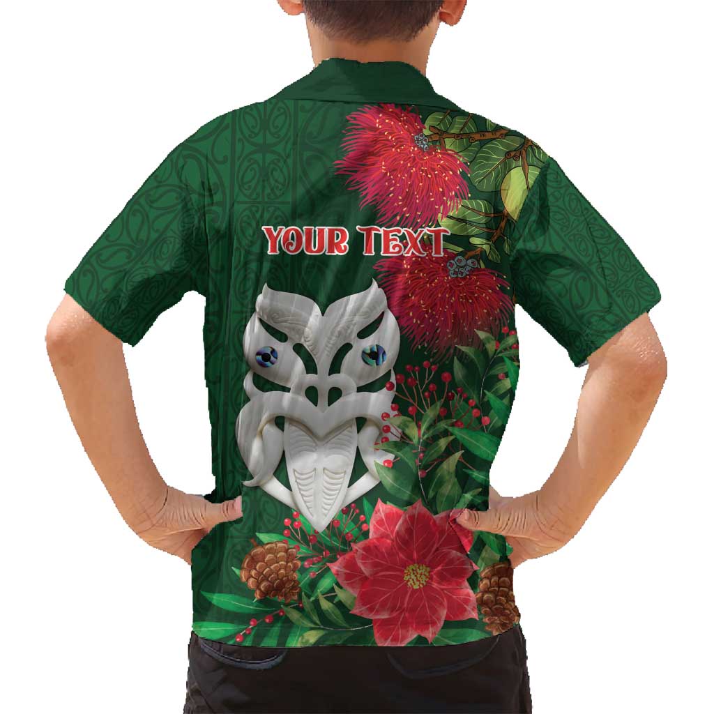 Maori Wheku Meri Kirihimete Personalised Family Matching Off Shoulder Maxi Dress and Hawaiian Shirt All Green Indigenous Maori Motif LT9 - Polynesian Pride