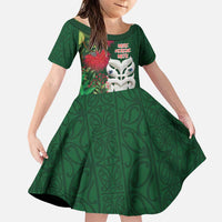 Maori Wheku Meri Kirihimete Personalised Family Matching Puletasi and Hawaiian Shirt All Green Indigenous Maori Motif LT9 Daughter's Dress Green - Polynesian Pride
