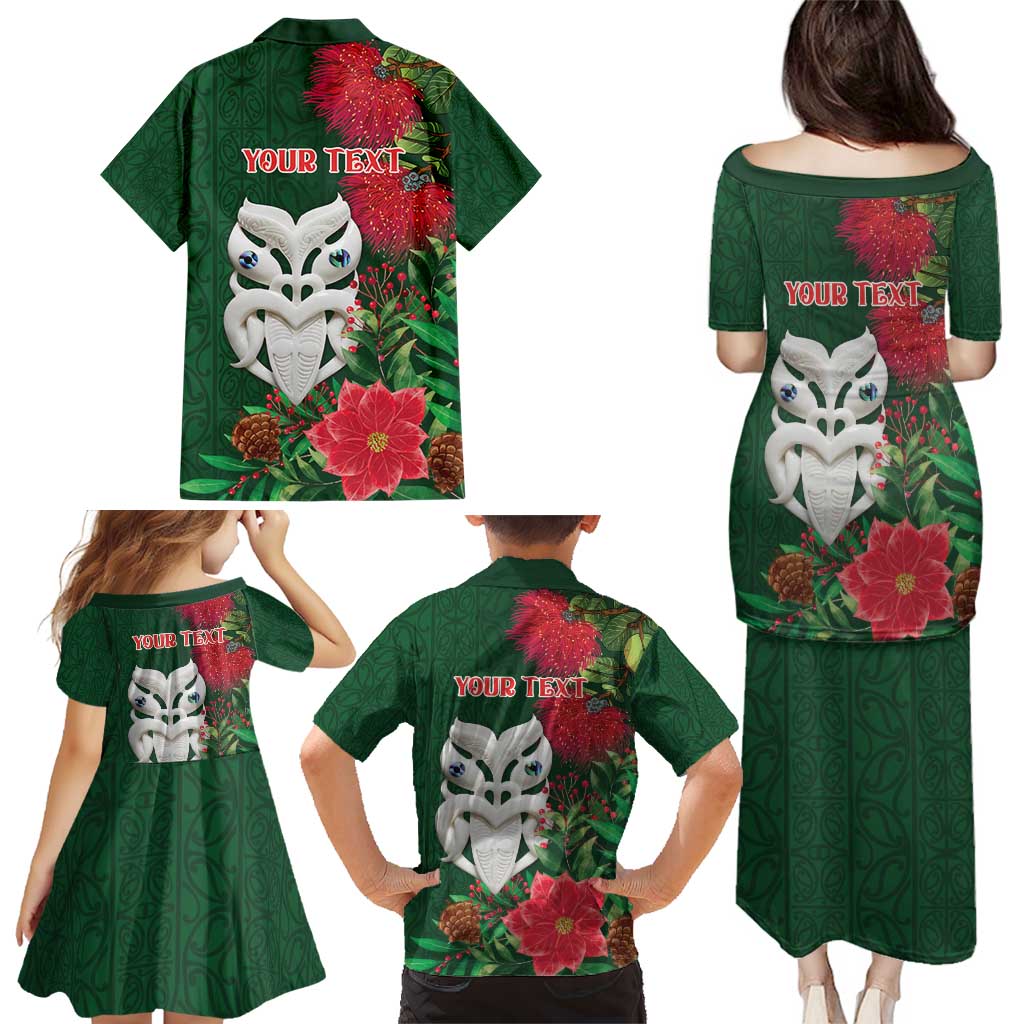 Maori Wheku Meri Kirihimete Personalised Family Matching Puletasi and Hawaiian Shirt All Green Indigenous Maori Motif LT9 - Polynesian Pride