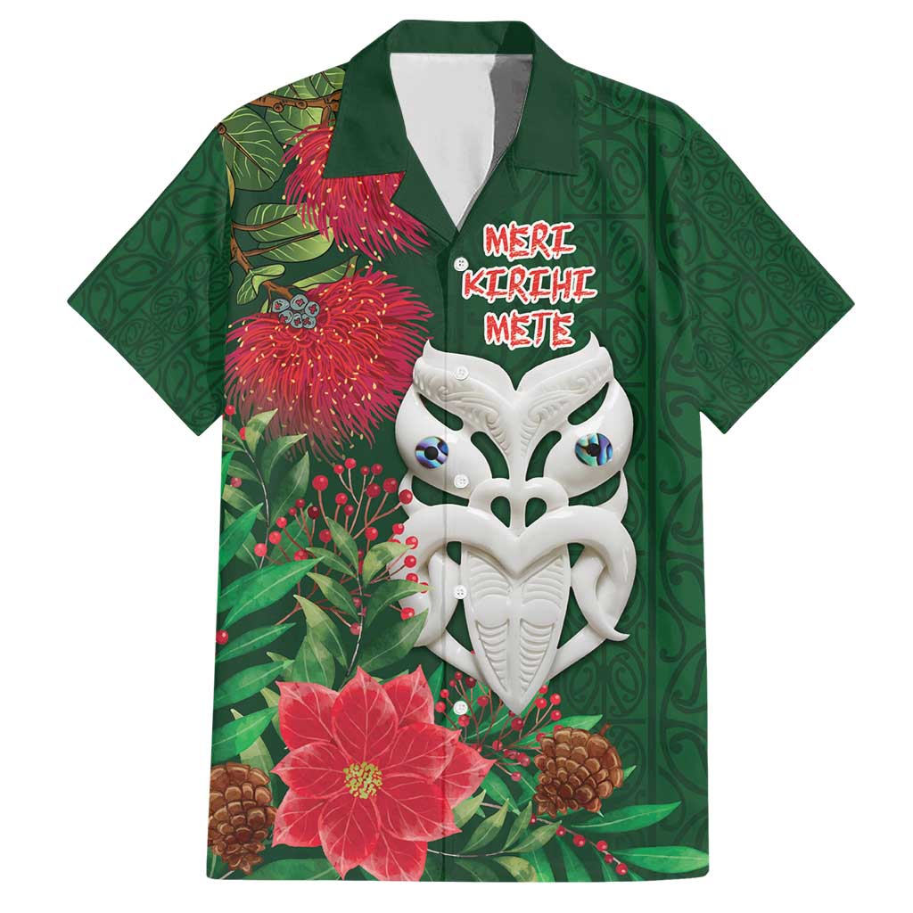 Maori Wheku Meri Kirihimete Personalised Family Matching Short Sleeve Bodycon Dress and Hawaiian Shirt All Green Indigenous Maori Motif LT9 Dad's Shirt - Short Sleeve Green - Polynesian Pride