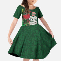 Maori Wheku Meri Kirihimete Personalised Family Matching Summer Maxi Dress and Hawaiian Shirt All Green Indigenous Maori Motif LT9 Daughter's Dress Green - Polynesian Pride