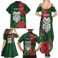 Maori Wheku Meri Kirihimete Personalised Family Matching Summer Maxi Dress and Hawaiian Shirt All Green Indigenous Maori Motif LT9 - Polynesian Pride